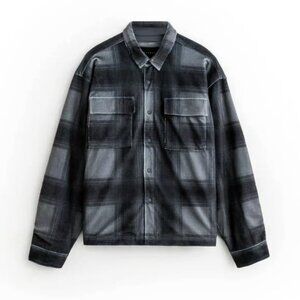 Stampd Plaid Cropped Sherpa Jacket • Blue/Grey Micro Sherpa • Oversized